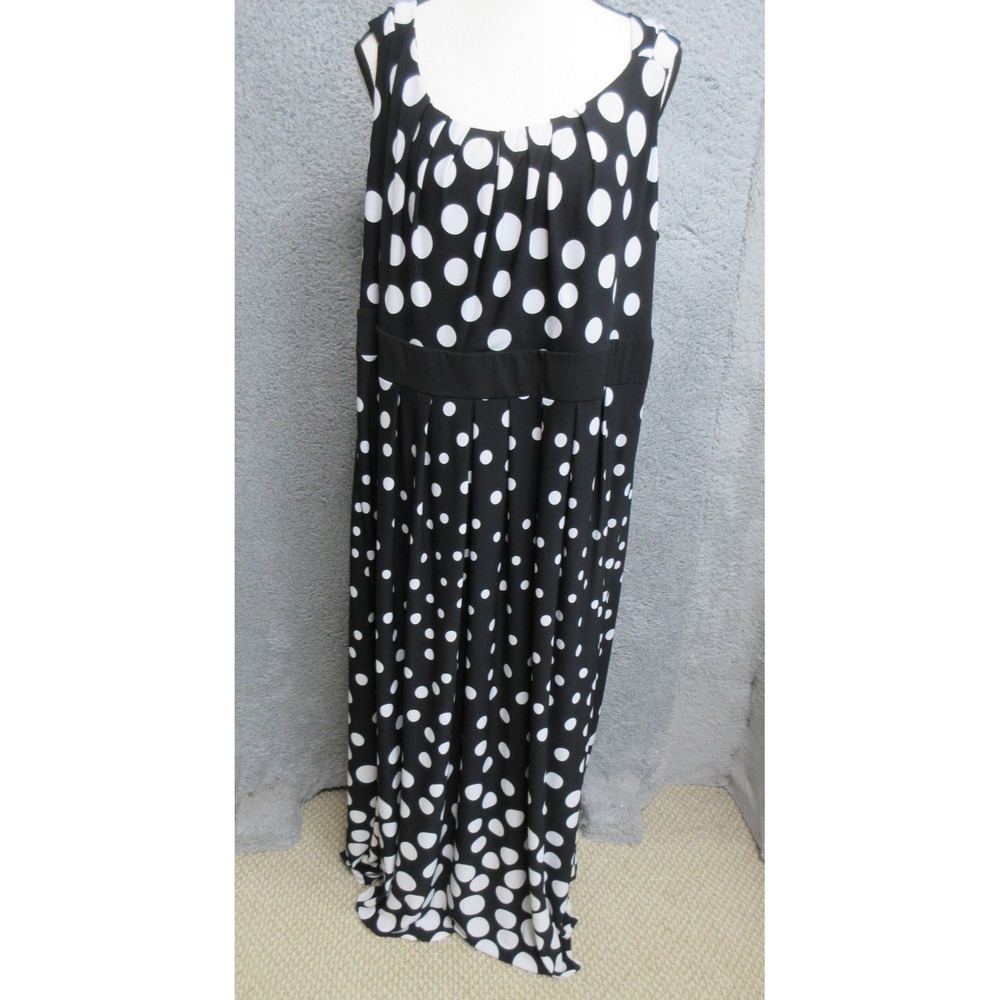 Woman Within Polka Dot Maxi Dress Womens 1X Black White Flowy Sleeveless A-Line